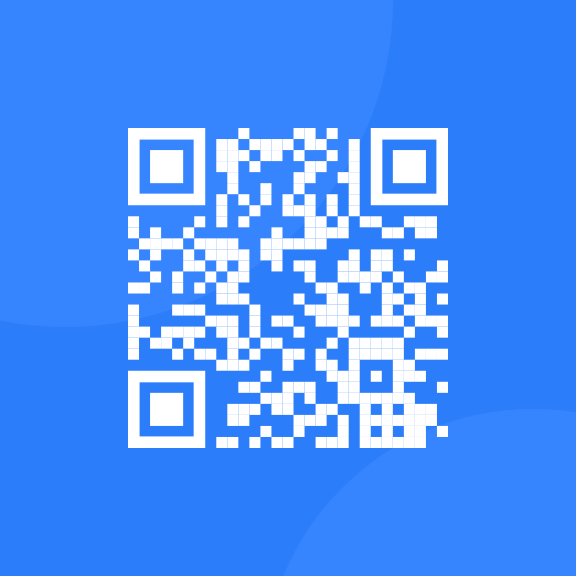 A QR code in white with blueish background